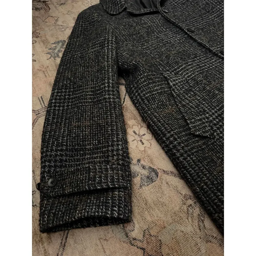 J.Crew Thompson Coat Mens 44 Gray Black Plaid Wool Blend Tweed Overcoat Lined